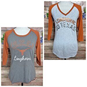 Lot of 2 Ladies Size S Texas Longhorns UT Ragland Sleeve T-Shirts Fan Gear